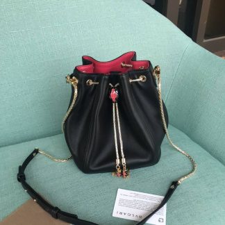 Replica Bvlgari Leather Serpenti Forever Drawstring Bucket Bag