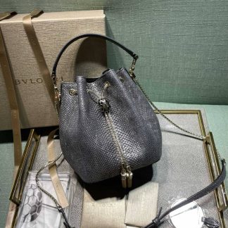 Replica Bvlgari Snake Leather Serpenti Forever Drawstring Bucket Bag