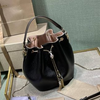 Replica Bvlgari Leather Serpenti Forever Drawstring Bucket Bag