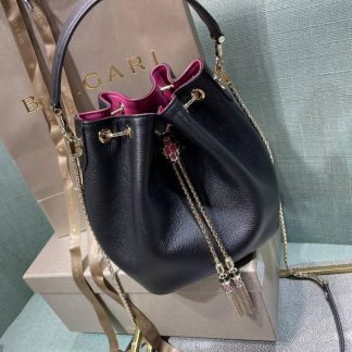 Replica Bvlgari Leather Serpenti Forever Drawstring Bucket Bag