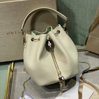 Replica Bvlgari Leather Serpenti Forever Drawstring Bucket Bag