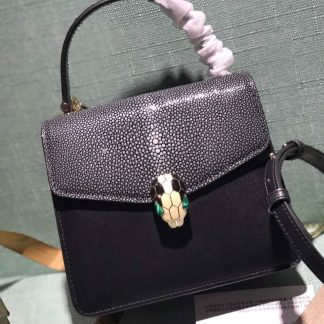 Replica Bvlgari Serpenti Forever Pearl Fish Leather Top Handle Bag