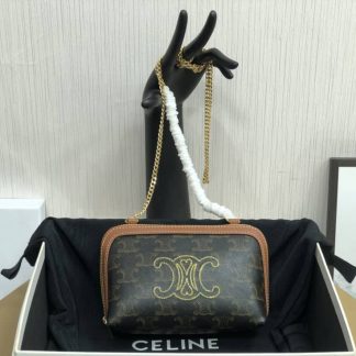 Replica Celine Triomphe Coated Canvas Clutch On Chain