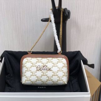 Replica Celine Triomphe Coated Canvas Clutch On Chain