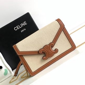 Replica Celine Triomphe Textile Calfskin Wallet On Chain Shoulder Bag