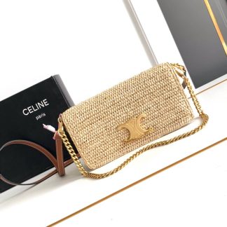 Replica Celine 23 Beige Raffia Trimmings Calfskin Multipochette