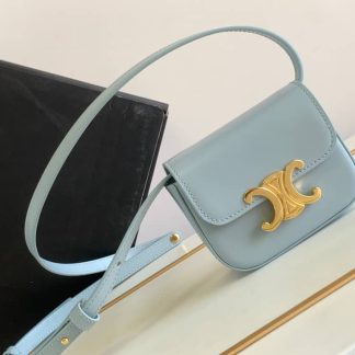 Replica Celine Mini Triomphe Shiny Calfskin Celeste Shoulder Bag