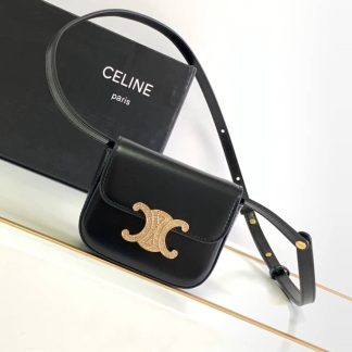 Replica Celine Mini Triomphe Shiny Calfskin Celeste Shoulder Bag