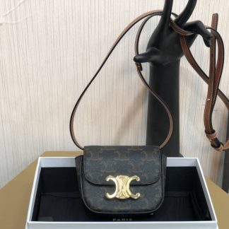 Replica Celine Mini Triomphe Canvas Calfskin Celeste Shoulder Bag