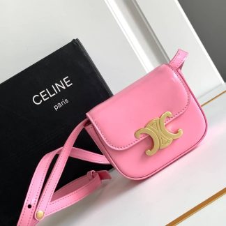 Replica Celine Mini Triomphe Shiny Calfskin Celeste Shoulder Bag