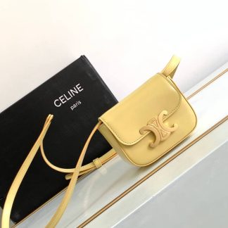 Replica Celine Mini Triomphe Shiny Calfskin Celeste Shoulder Bag