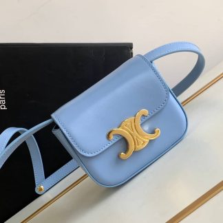 Replica Celine Mini Triomphe Shiny Calfskin Celeste Shoulder Bag