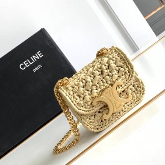 Replica Celine Triomphe Raffia Natural Chain Shoulder Bag