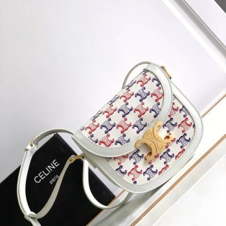 Replica Celine Teen Triomphe Besace Canvas Calfskin Chain Crossbody Bag