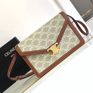 Replica Celine Enveloppe Triomphe Canvas Calfskin Shoulder Bag