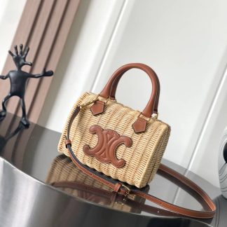 Replica Celine Raffia Effect Textile Calfskin Small Boston Bag