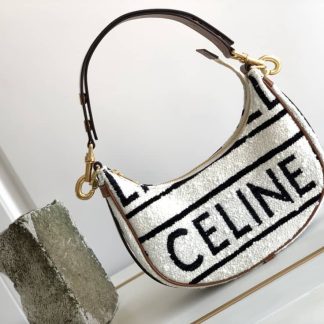 Replica Celine Textile Ava Shoulder Bag White Black