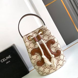 Replica Celine Canvas Leather Drawstring Bucket Bag