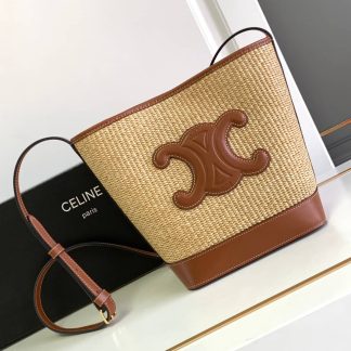 Replica Celine Cuir Triomphe Raffia Effect Textile Calfskin Bucket Bag