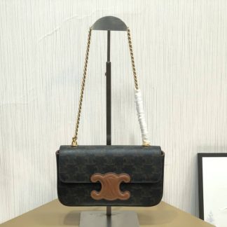 Replica Celine Cuir Triomphe Canvas Calfskin Chain Shoulder Bag