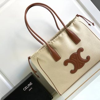 Replica Celine Cabas Canvas Leather Triomphe Drawstring Bag