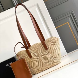 Replica Celine Classic Panier Braided Triomphe Raffia Calfskin Bag