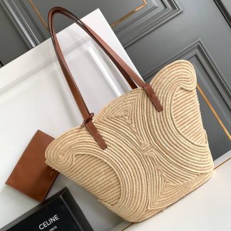 Replica Celine Classic Panier Braided Triomphe Raffia Calfskin Bag