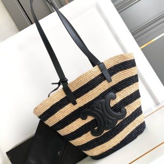 Replica Celine Raffia Calfskin Striped Couffin Classic Panier Bag