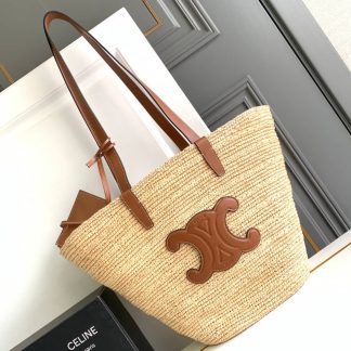 Replica Celine Woven Raffia Leather Triomphe Panier Bag