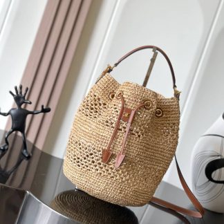 Replica Celine Clara Classic Panier Raffia Calfskin Bucket Bag