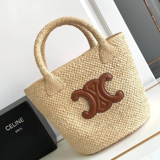 Replica Celine Supple Triomphe Raffia Calfskin Classic Panier Bag