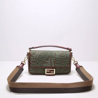 Replica Fendi Canvas FF Embroidered Baguette Shoulder Bag