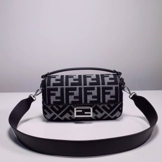 Replica Fendi Canvas FF Embroidered Baguette Shoulder Bag