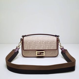 Replica Fendi Canvas FF Embroidered Baguette Shoulder Bag