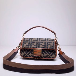 Replica Fendi Canvas FF Embroidered Baguette Shoulder Bag