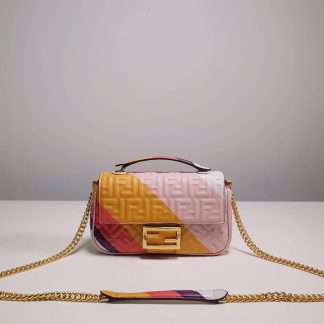 Replica Fendi Logo Embossed Leather Baguette Bag