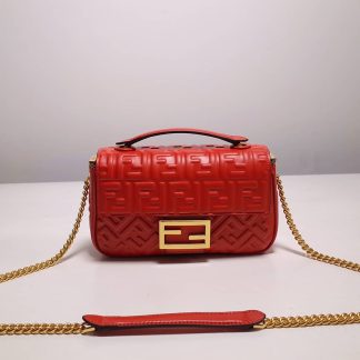 Replica Fendi Logo Embossed Leather Baguette Bag