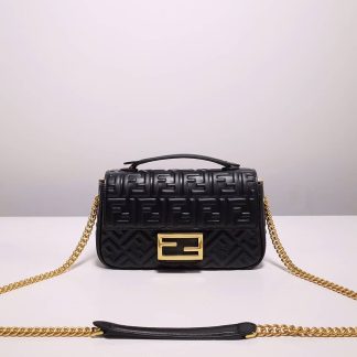 Replica Fendi Logo Embossed Leather Baguette Bag