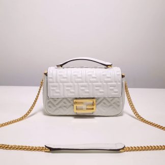 Replica Fendi Logo Embossed Leather Baguette Bag