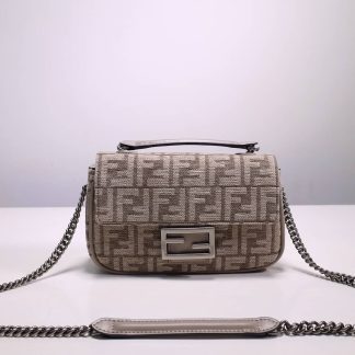 Replica Fendi Baguette Canvas FF Embroidered Chain Bag