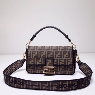 Replica Fendi Canvas FF Embroidered Baguette Shoulder Bag