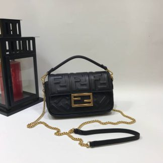 Replica Fendi Baguette Mini Leather Shoulder Bag Black