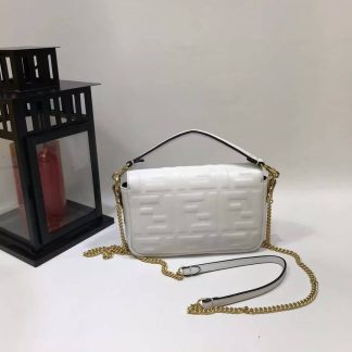 Replica Fendi Baguette Mini Leather Shoulder Bag White