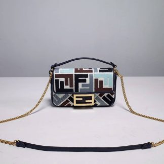 Replica Fendi Baguette Canvas FF Embroidered Shoulder Bag