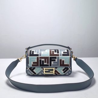 Replica Fendi Baguette Canvas FF Embroidered Shoulder Bag