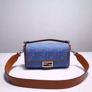 Replica Fendi Baguette Canvas FF Embroidered Shoulder Bag