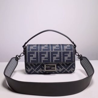 Replica Fendi Baguette Canvas FF Embroidered Shoulder Bag