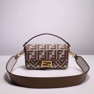 Replica Fendi Baguette Canvas FF Embroidered Shoulder Bag