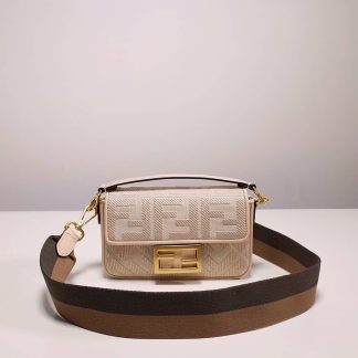 Replica Fendi Baguette Canvas FF Embroidered Shoulder Bag