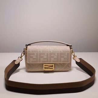 Replica Fendi Baguette Canvas FF Embroidered Shoulder Bag